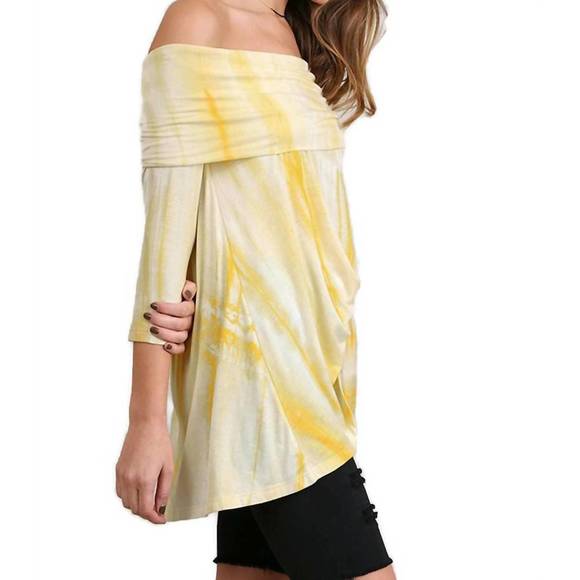 NEW UMGEE fold over off the shoulder tie dye tunic in lemon - Picture 2 of 3